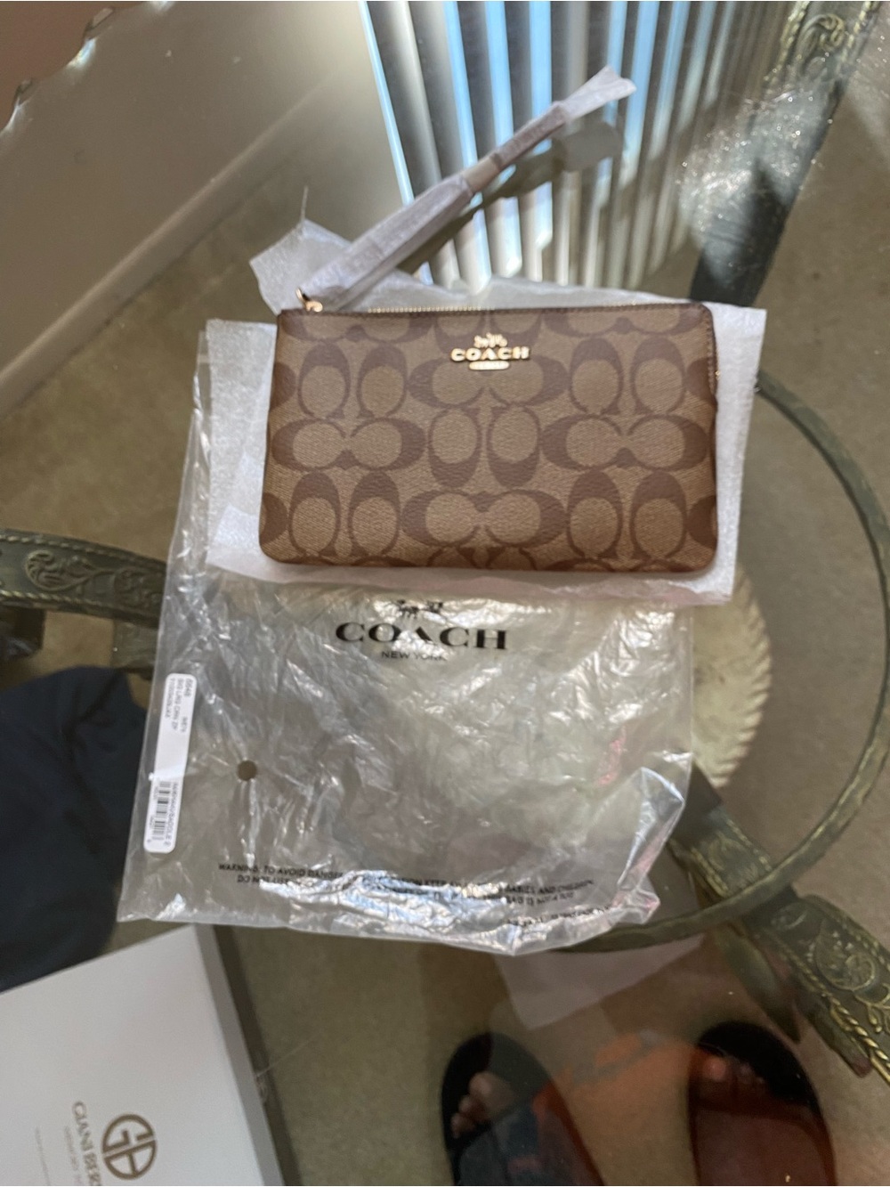 Coach Brown Signature Canvas Zip Card Case Wristlet
